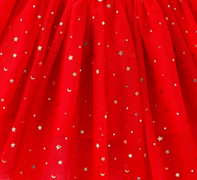 Tortoise & Rabbit Toddlers Girls Sparkle Tulle Tutu Skirt with Sequins Stars Moon Sun (Red, 1-2years) - Image 4